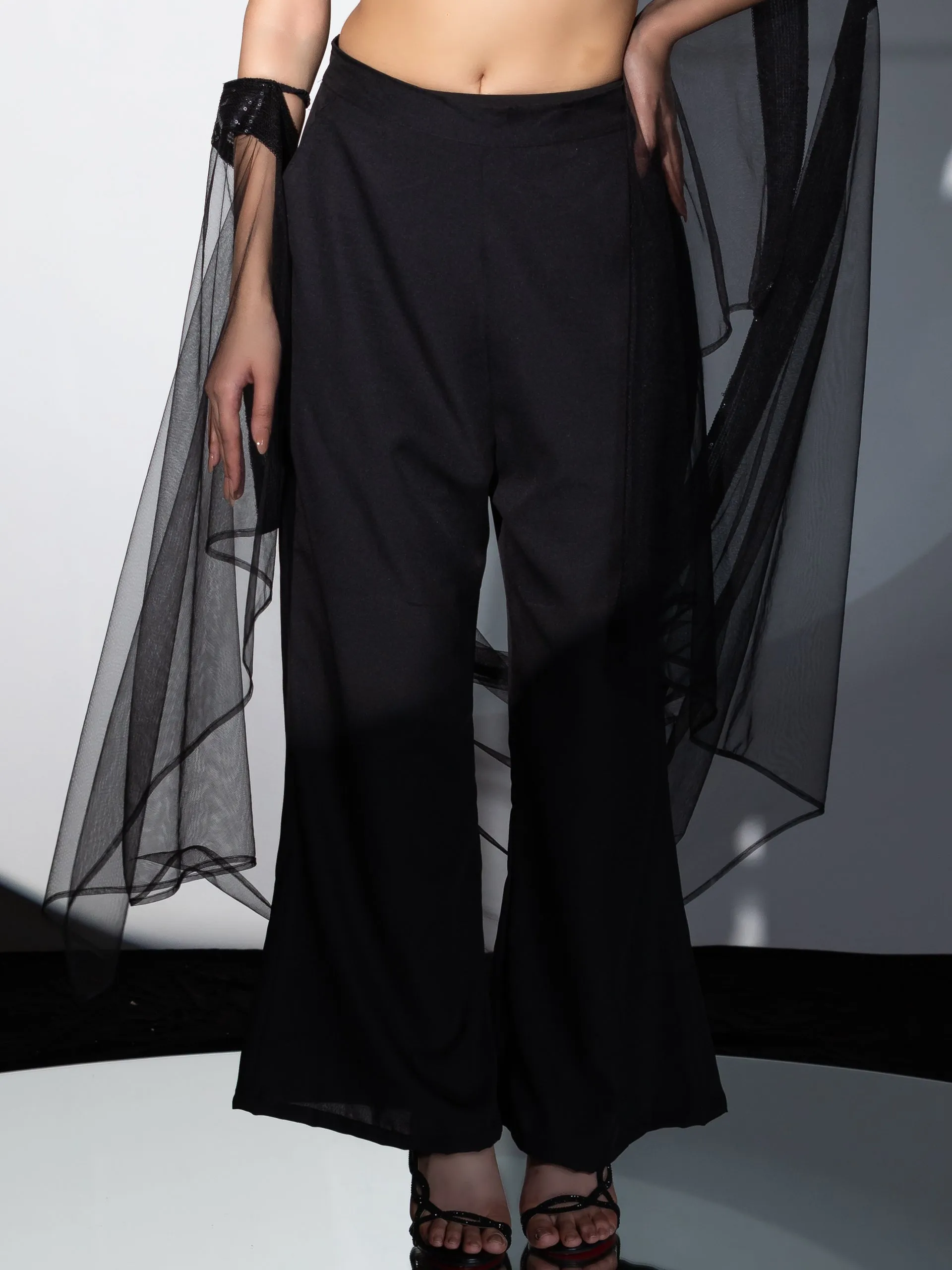 3pc SET| Shawa-Shawa Outfit Sequin Blouse, Flared Pant and Net with Sequin Dupatta