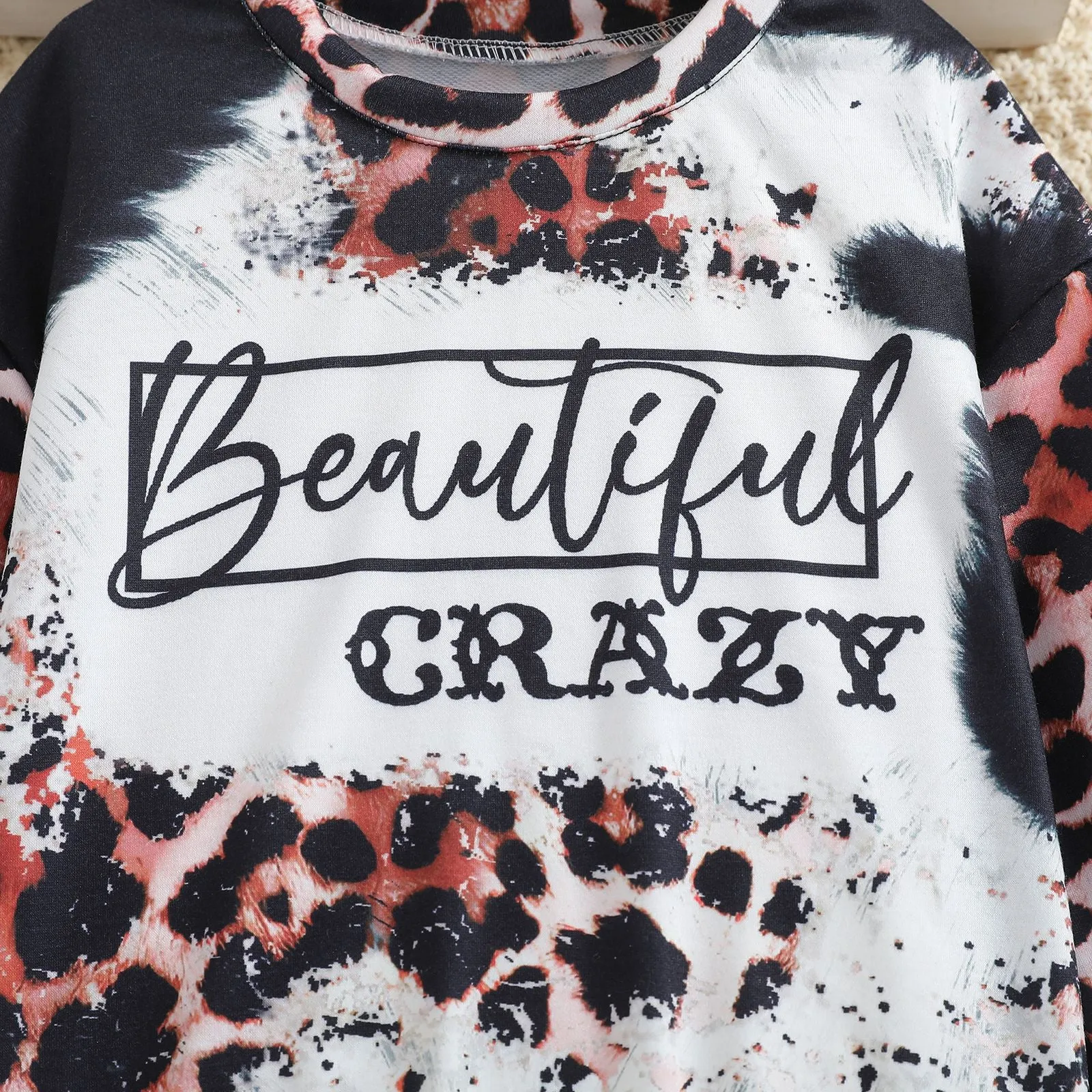 Alphabet Leopard Print Long Sleeve Top Printed Casual Pants Sweater Set