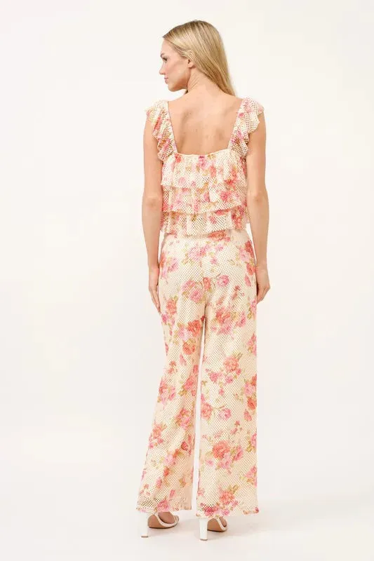And The Why Fishnet Floral Printed Crop Pants