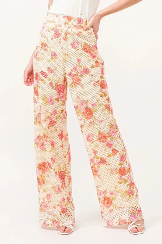 And The Why Fishnet Floral Printed Crop Pants