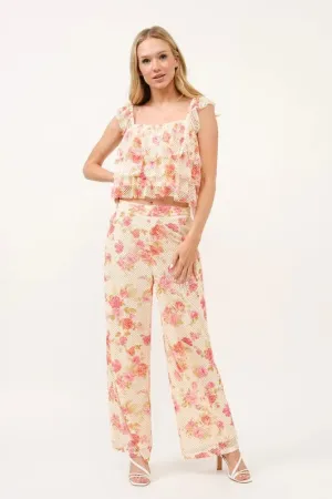 And The Why Fishnet Floral Printed Crop Pants