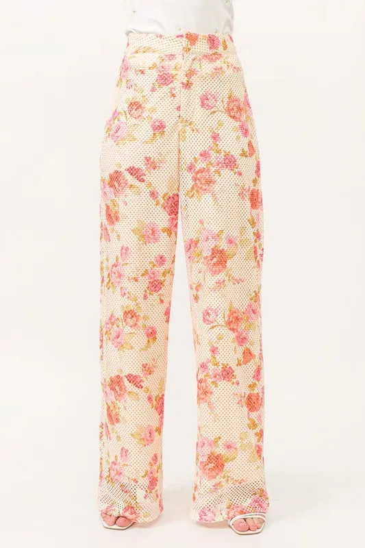 And The Why Fishnet Floral Printed Crop Pants