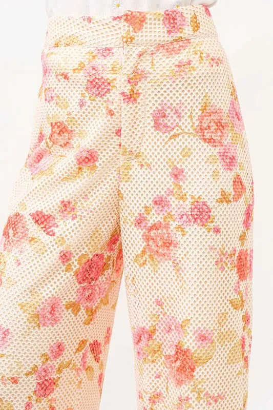 And The Why Fishnet Floral Printed Crop Pants