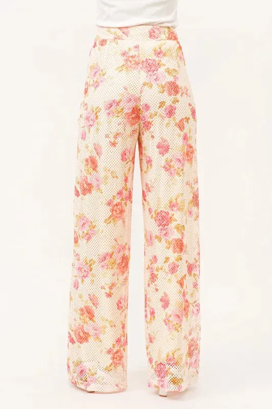 And The Why Fishnet Floral Printed Crop Pants