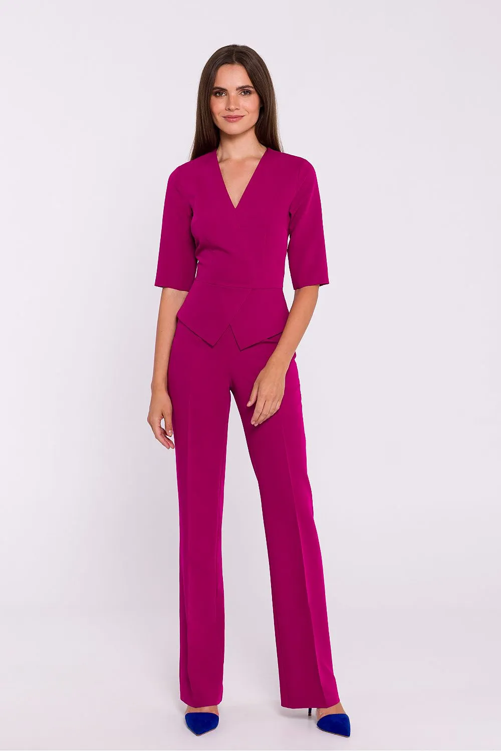 Basque Waist V-Neck Jumpsuit