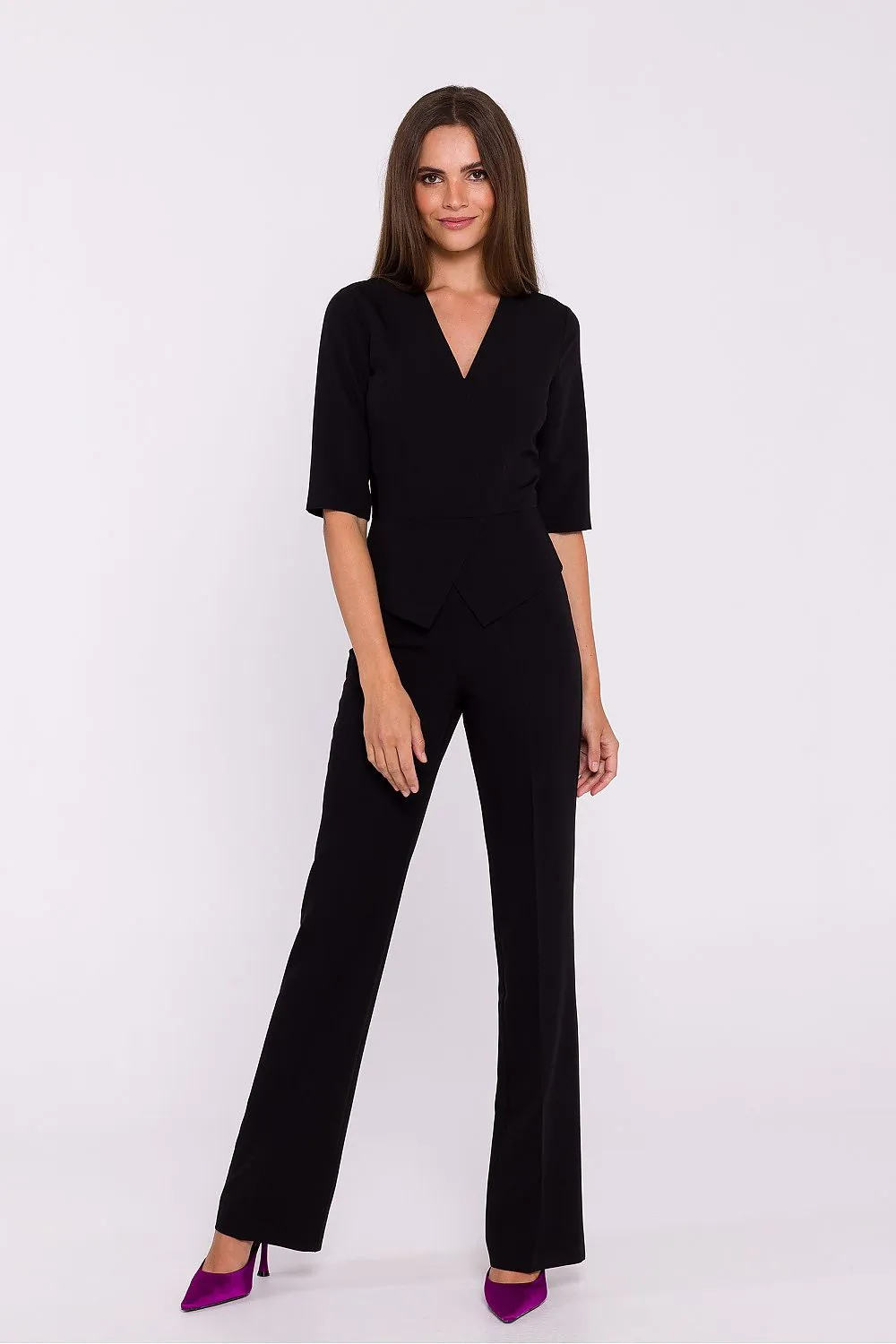 Basque Waist V-Neck Jumpsuit