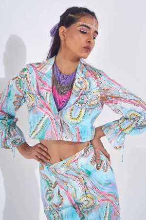 Blue Embellished Collar Jacket
