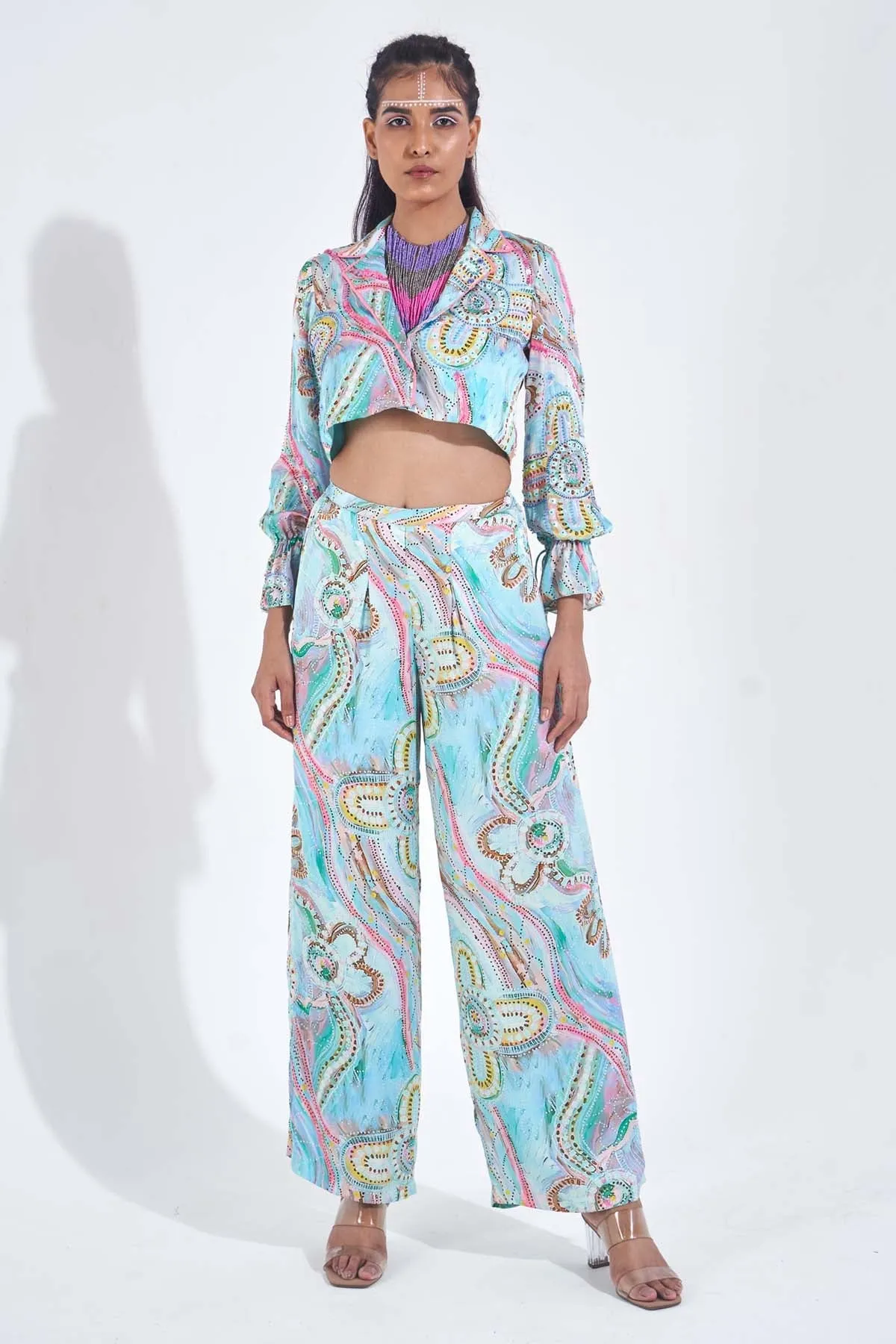 Blue Embellished Collar Jacket