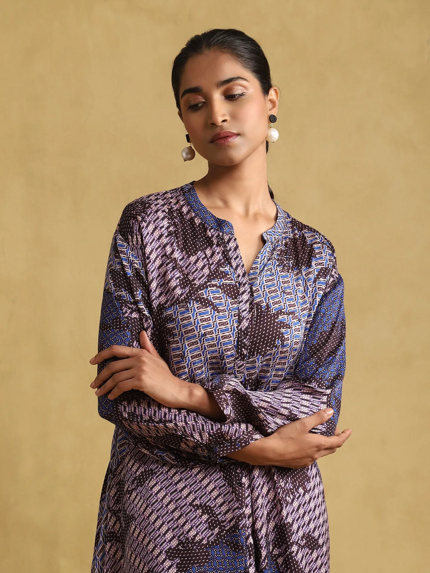 Blue Print Asymmetric Kurta And Palazzo