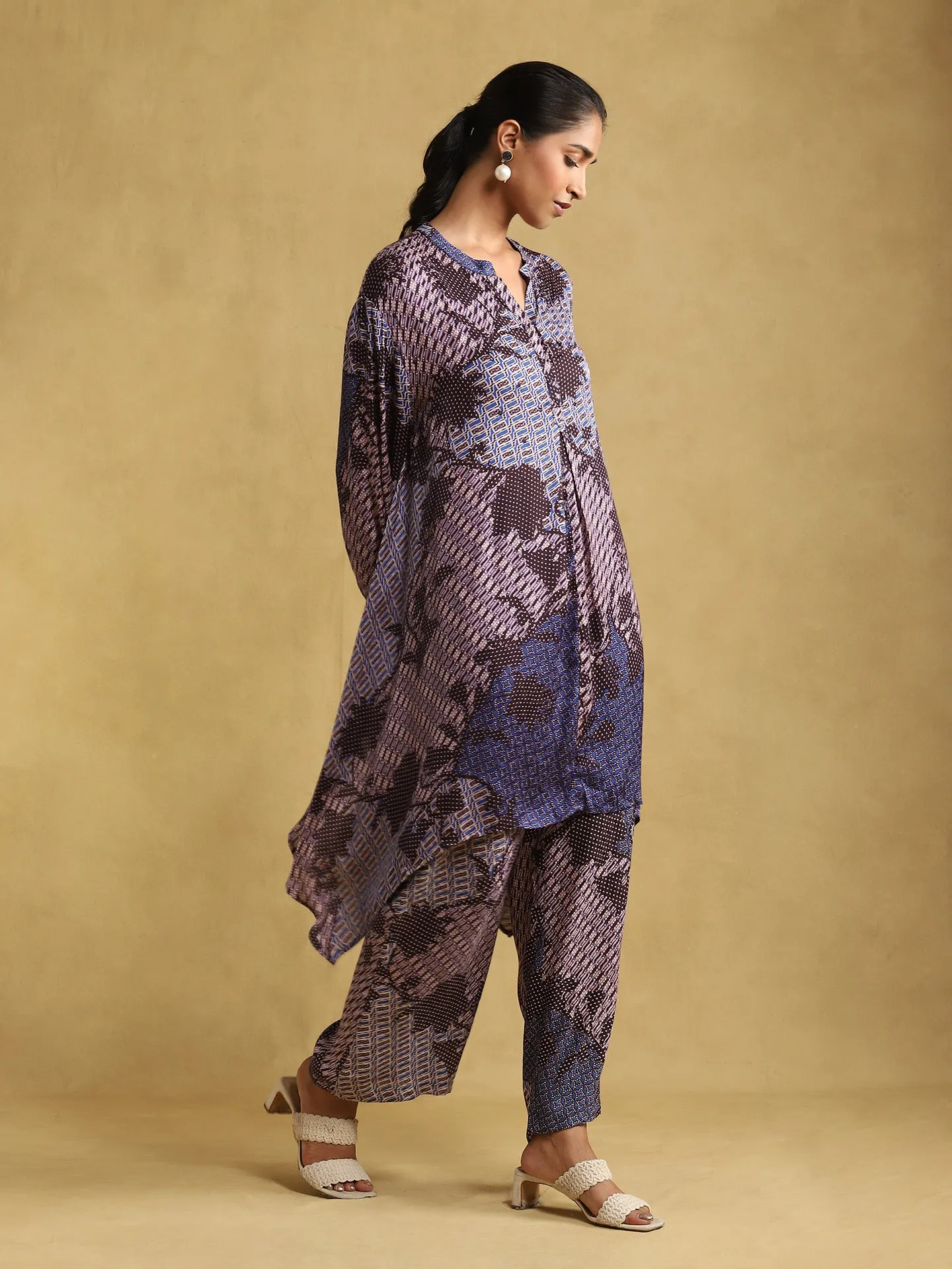 Blue Print Asymmetric Kurta And Palazzo