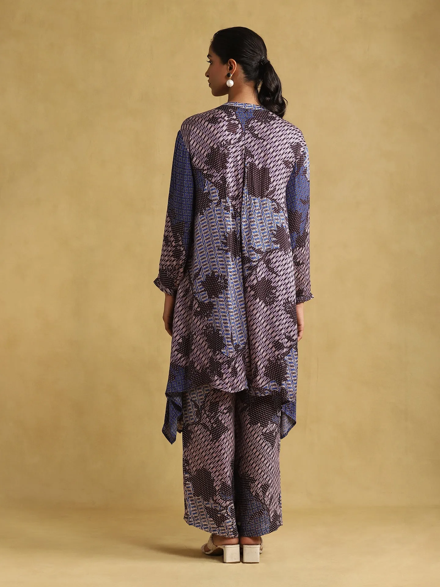 Blue Print Asymmetric Kurta And Palazzo