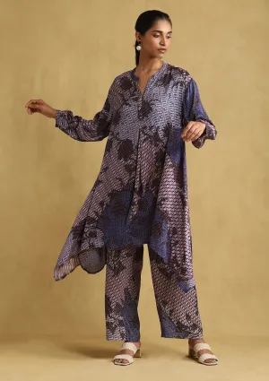 Blue Print Asymmetric Kurta And Palazzo