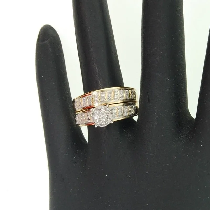 Clear Zircon Engagement Ring Set 14K Gold Women Jewelry