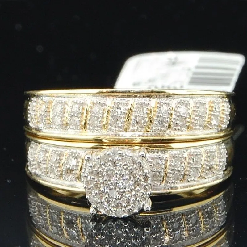 Clear Zircon Engagement Ring Set 14K Gold Women Jewelry