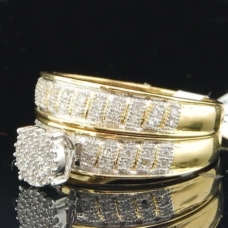 Clear Zircon Engagement Ring Set 14K Gold Women Jewelry