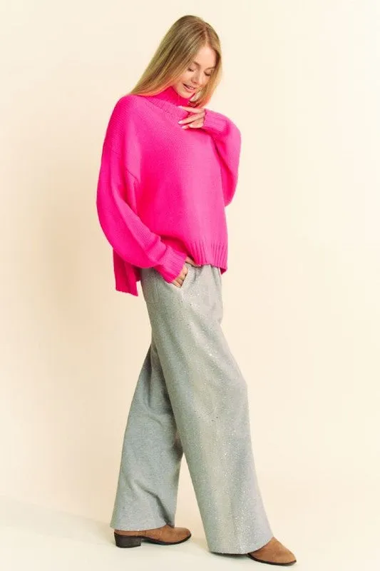 Cotton Blend Rhinestone Wide Leg Pants