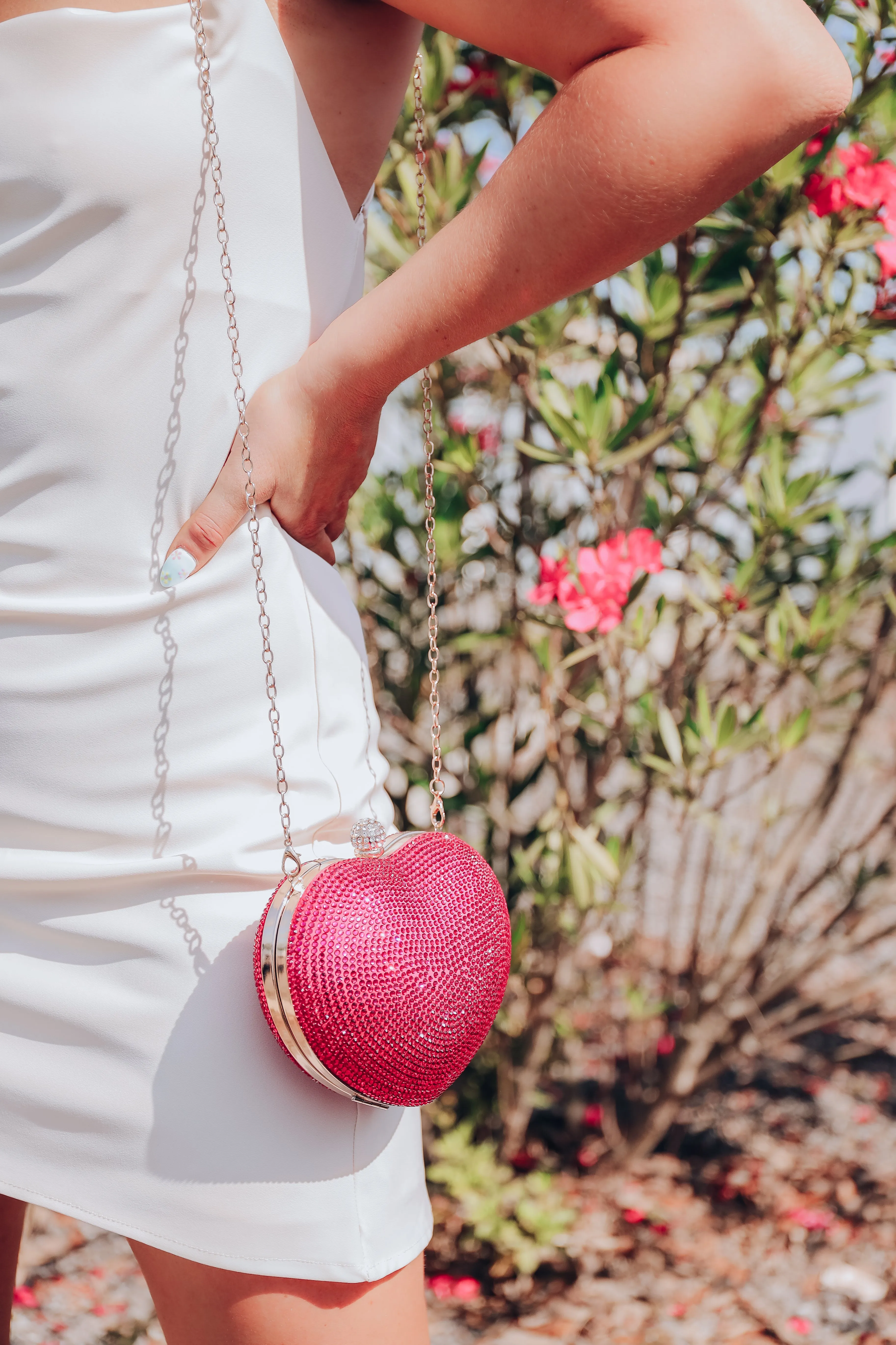 Crystal Heart Crossbody Purse - Pink