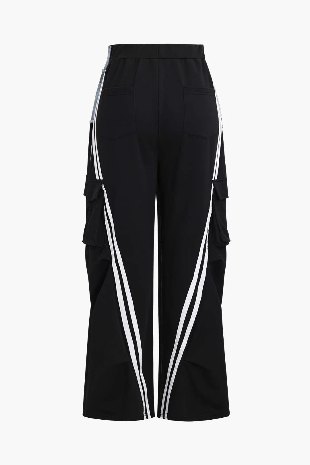 Denim Patchwork Pocket Trousers with Loose Fit