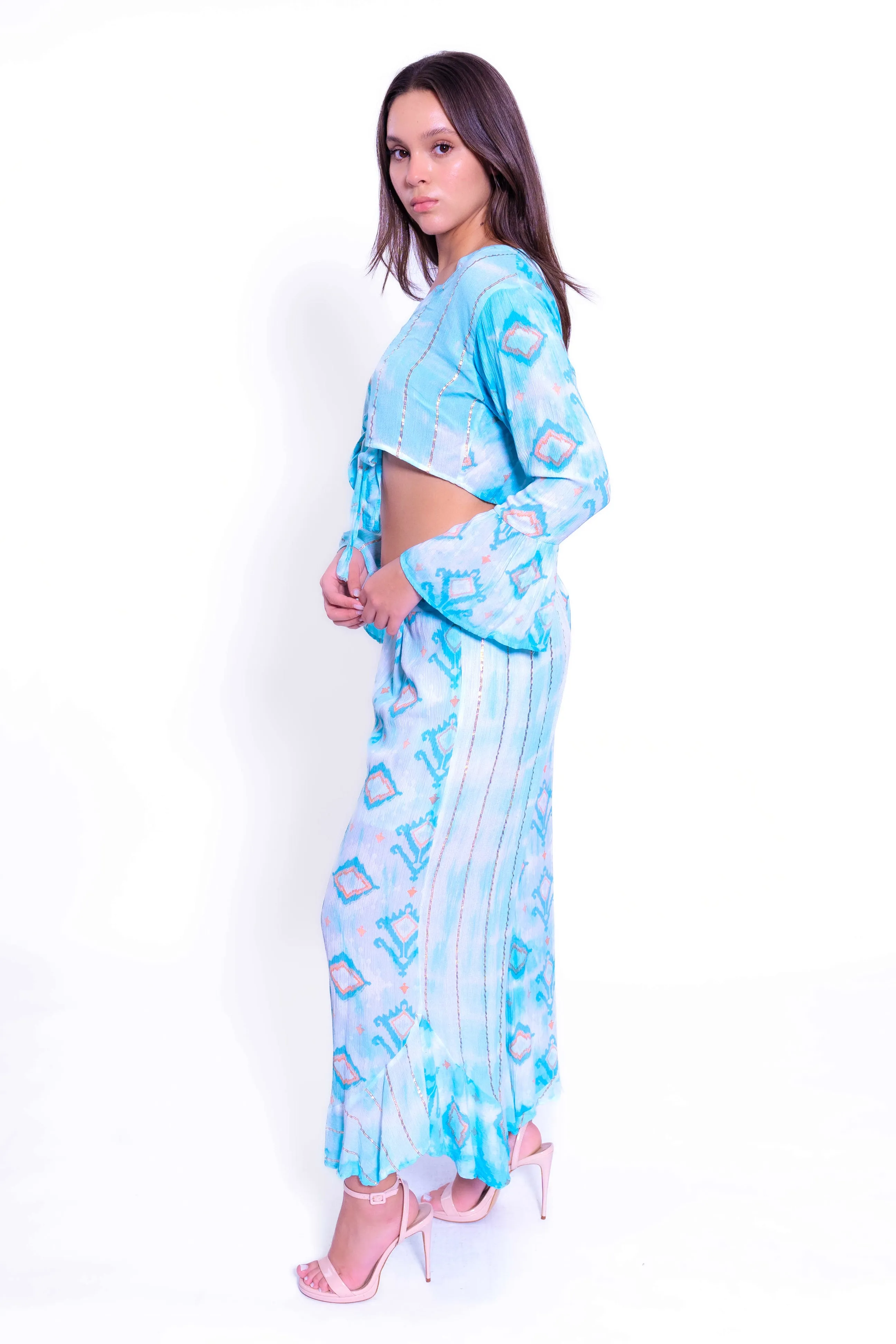 DK 2037-38 blue Crop top And Pant Set