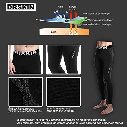 DRSKIN Sports Tights Pants (L, Black)