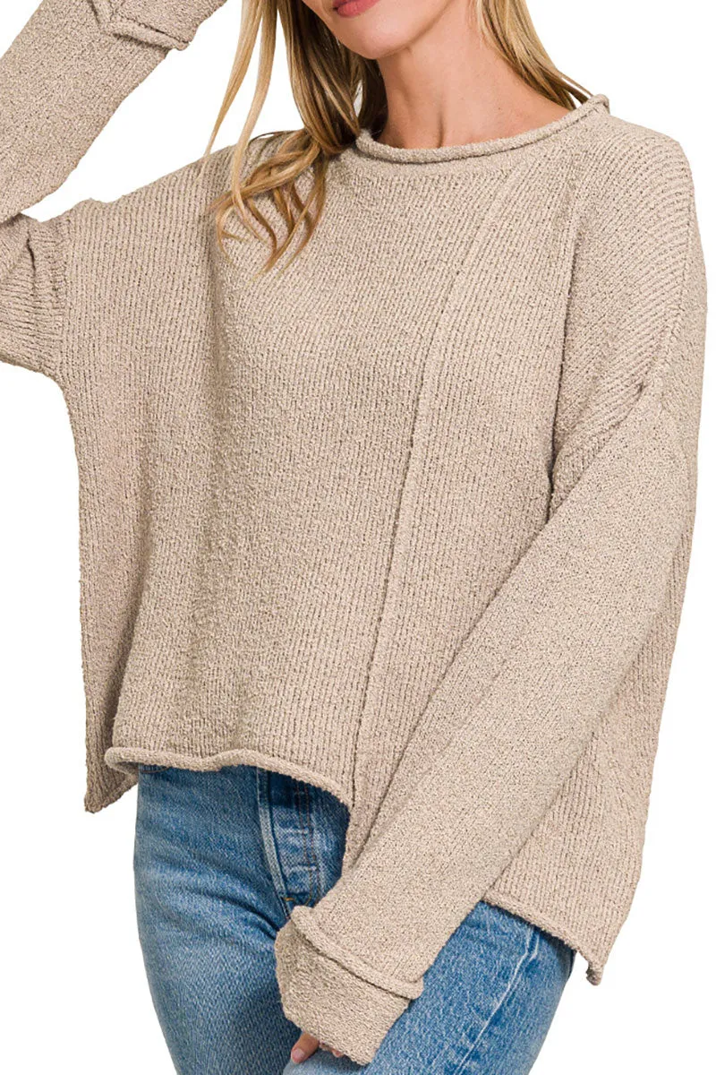 Falling For You Ash Mocha Asymmetric Hem Sweater