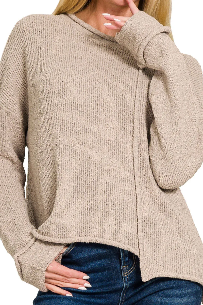 Falling For You Ash Mocha Asymmetric Hem Sweater
