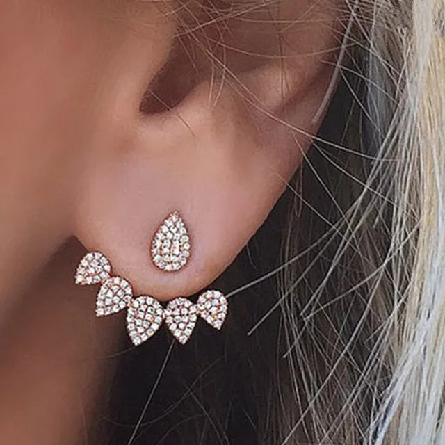 Fashion Drop Crystal Stud Earrings Double Side for Women Bridal Wedding Party Jewelry