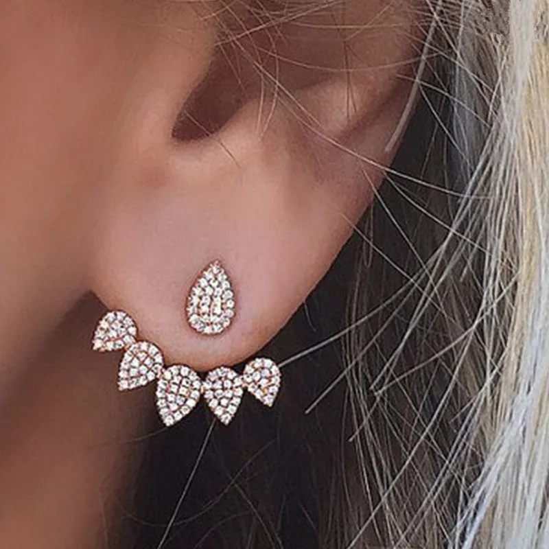 Fashion Drop Crystal Stud Earrings Double Side for Women Bridal Wedding Party Jewelry