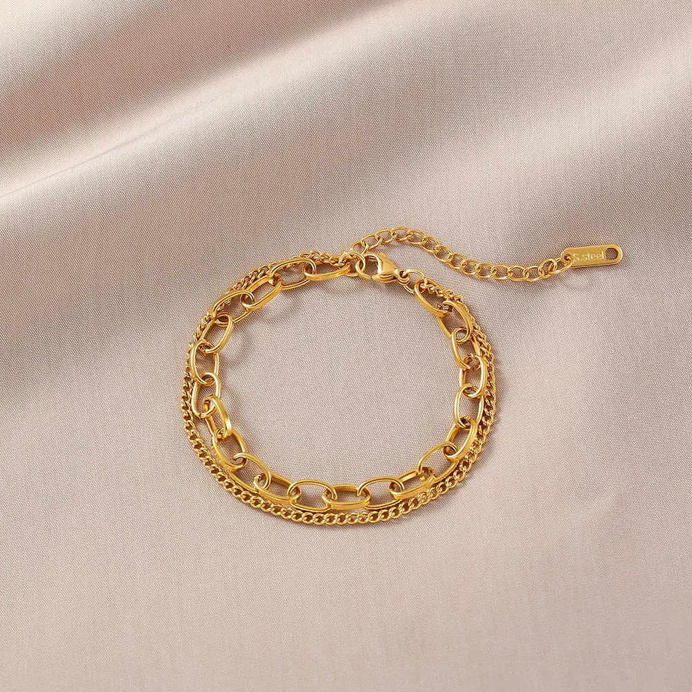 Fashion Link Chain Stainless Steel Bangle Bracelet for Women