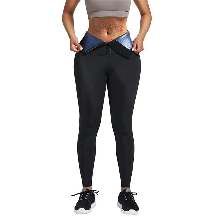 Female High waist slimming fitness sweat neoprene  waist trainer sports pants.