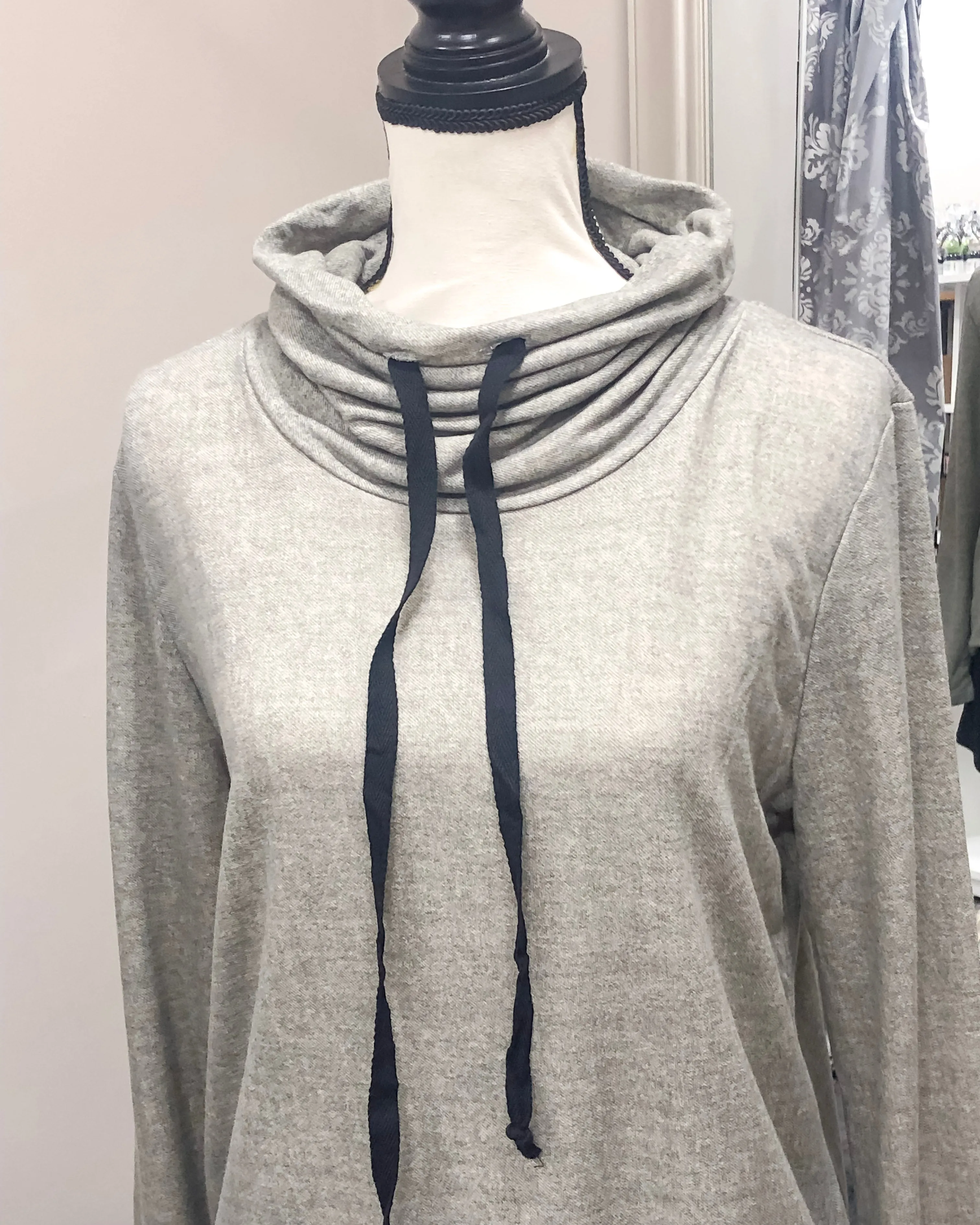 French Terry Cowl Neck Knit Top - Grey