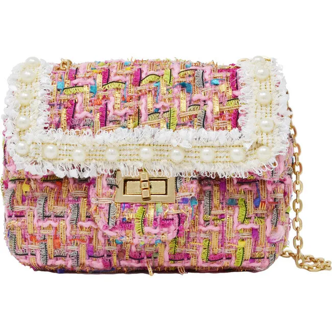 Girl's Classic Tweed Handbag with Pearls