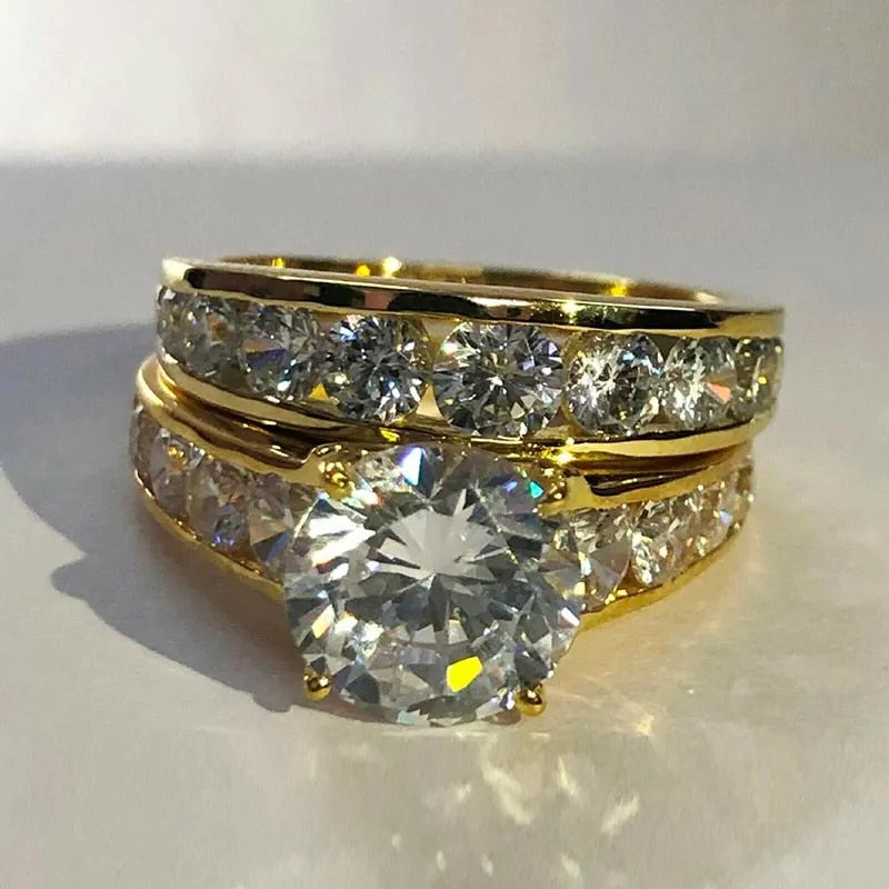 Inlaid White Sapphire Wedding Ring Set for Women Stackable Jewelry
