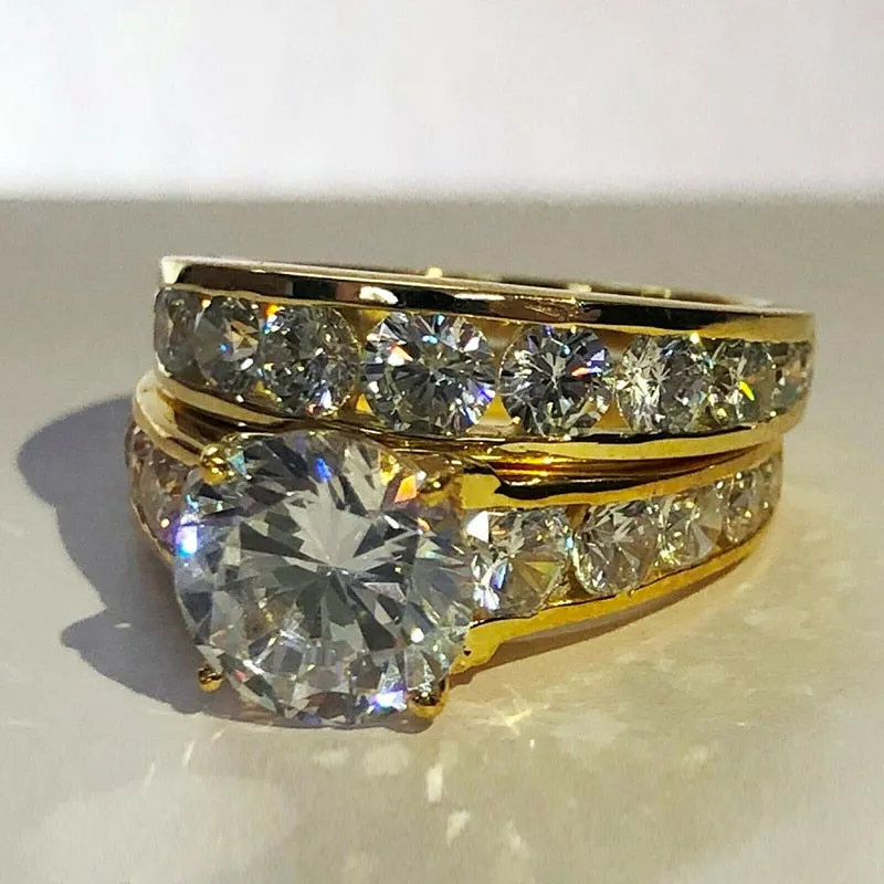 Inlaid White Sapphire Wedding Ring Set for Women Stackable Jewelry