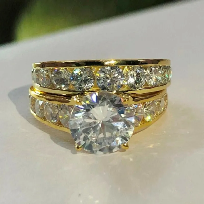 Inlaid White Sapphire Wedding Ring Set for Women Stackable Jewelry