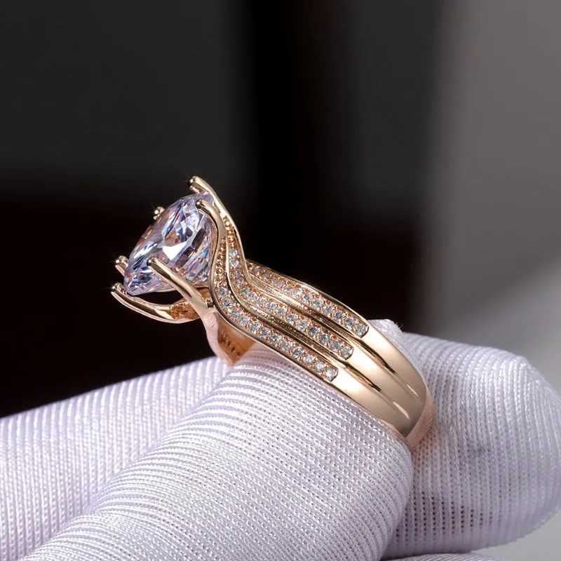 Inlaid Zircon Engagement Ring Gold Women Party Wedding Jewelry