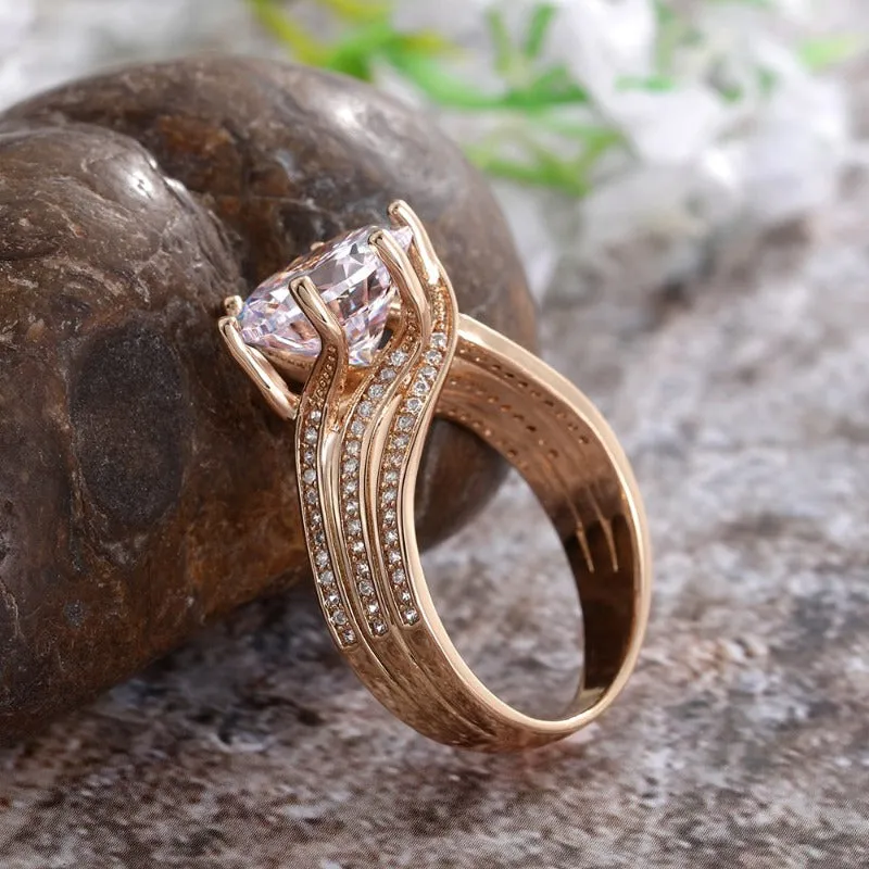 Inlaid Zircon Engagement Ring Gold Women Party Wedding Jewelry