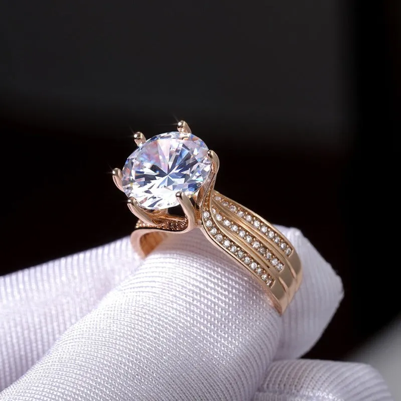 Inlaid Zircon Engagement Ring Gold Women Party Wedding Jewelry