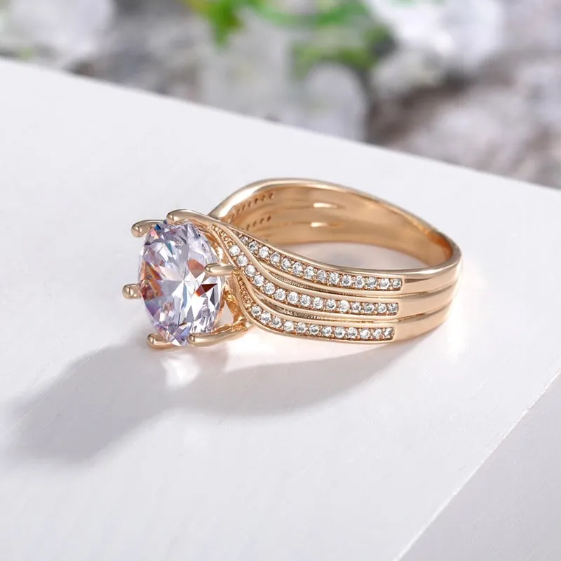 Inlaid Zircon Engagement Ring Gold Women Party Wedding Jewelry
