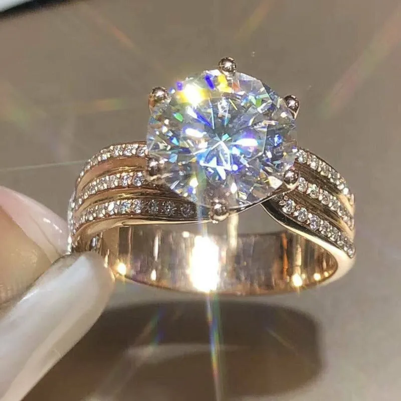 Inlaid Zircon Engagement Ring Gold Women Party Wedding Jewelry