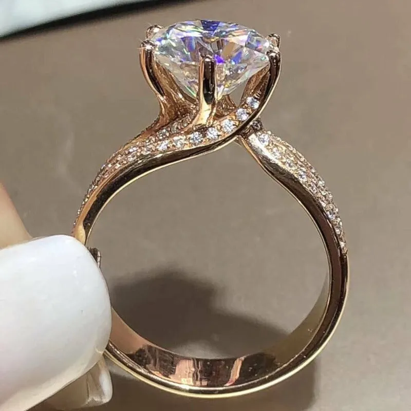 Inlaid Zircon Engagement Ring Gold Women Party Wedding Jewelry