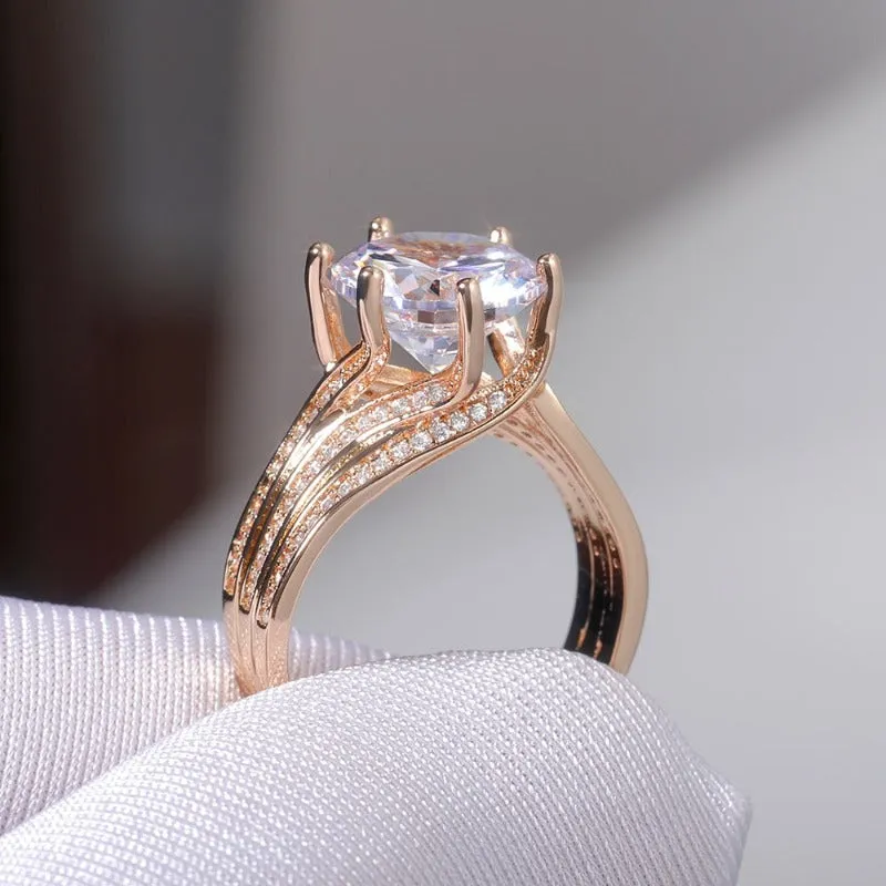 Inlaid Zircon Engagement Ring Gold Women Party Wedding Jewelry