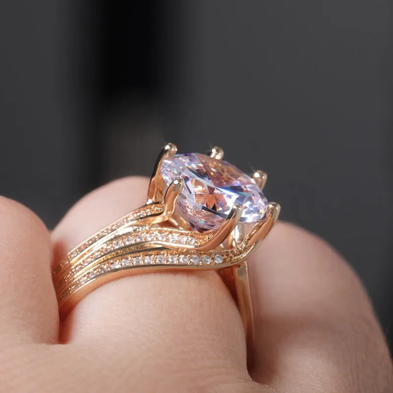 Inlaid Zircon Engagement Ring Gold Women Party Wedding Jewelry