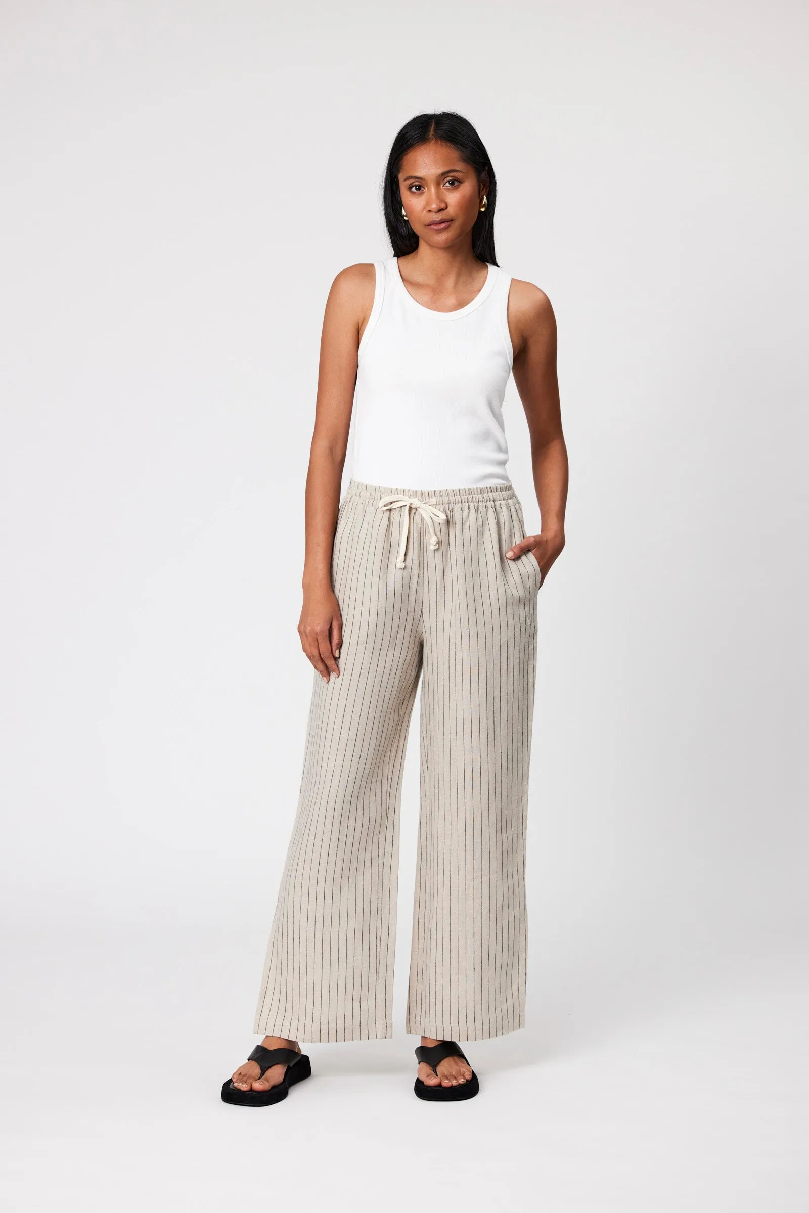 Jet Set Linen Pant - Natural Stripe