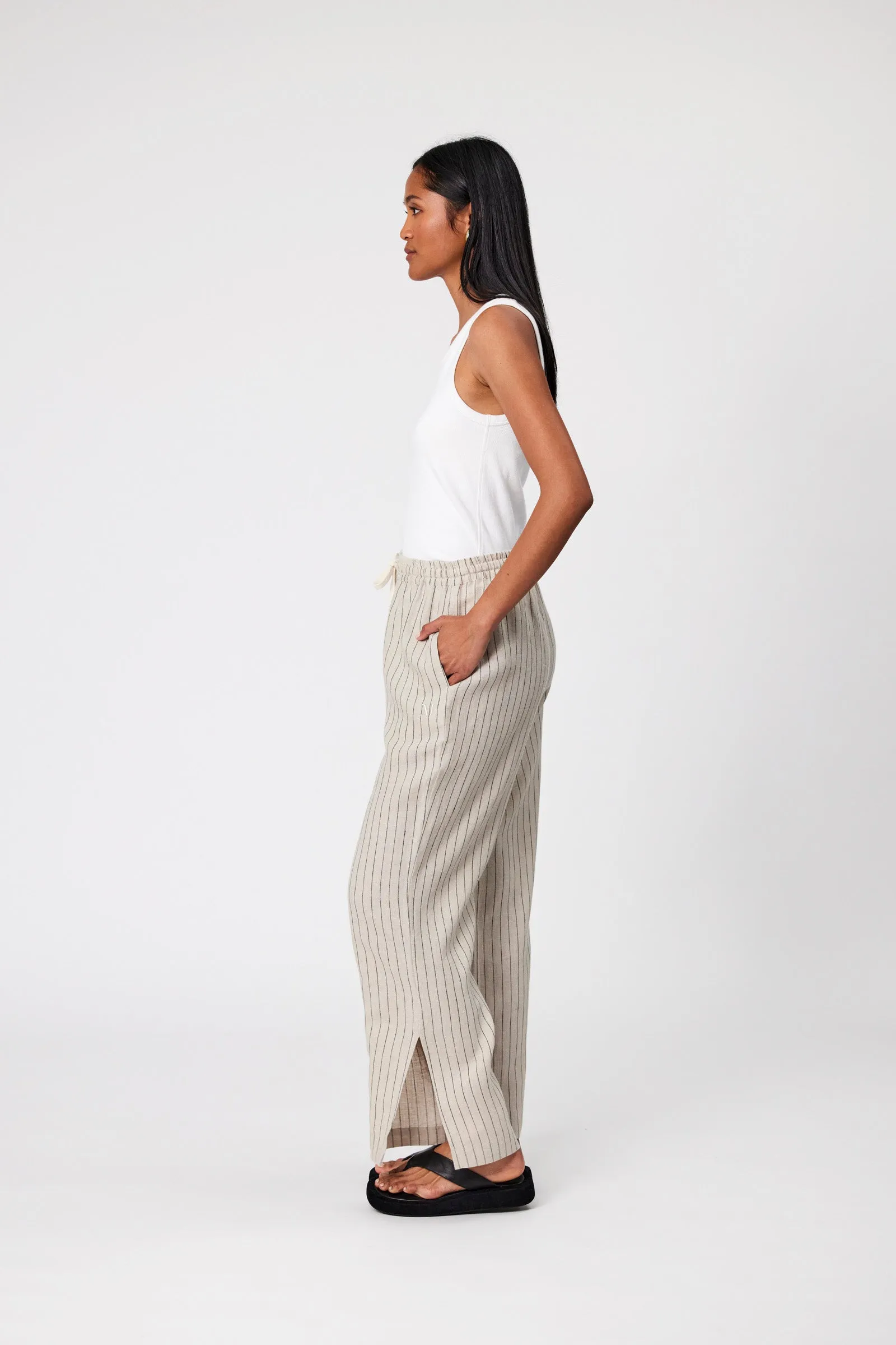Jet Set Linen Pant - Natural Stripe