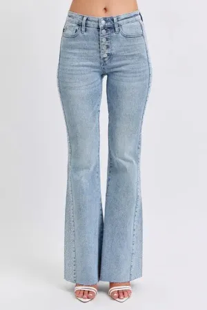 Judy Blue Full Size Midi Rise Rhinestone Side Panel Detail Flare Jeans Plus Size