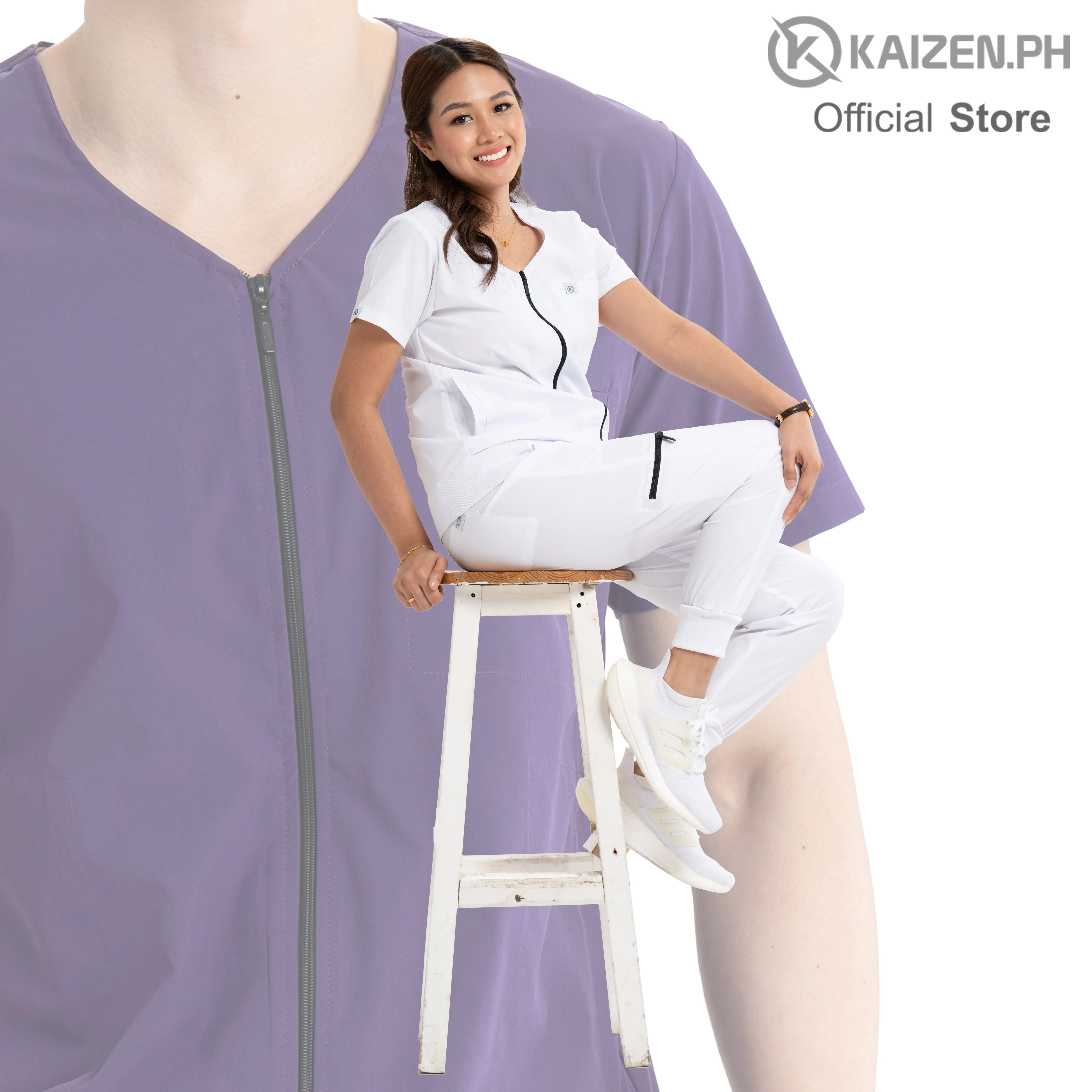KAIZEN.PH Scrub Suit 2nd Gen KSS2G-18 Full Zipper Top 5-pocket Jogger Pants