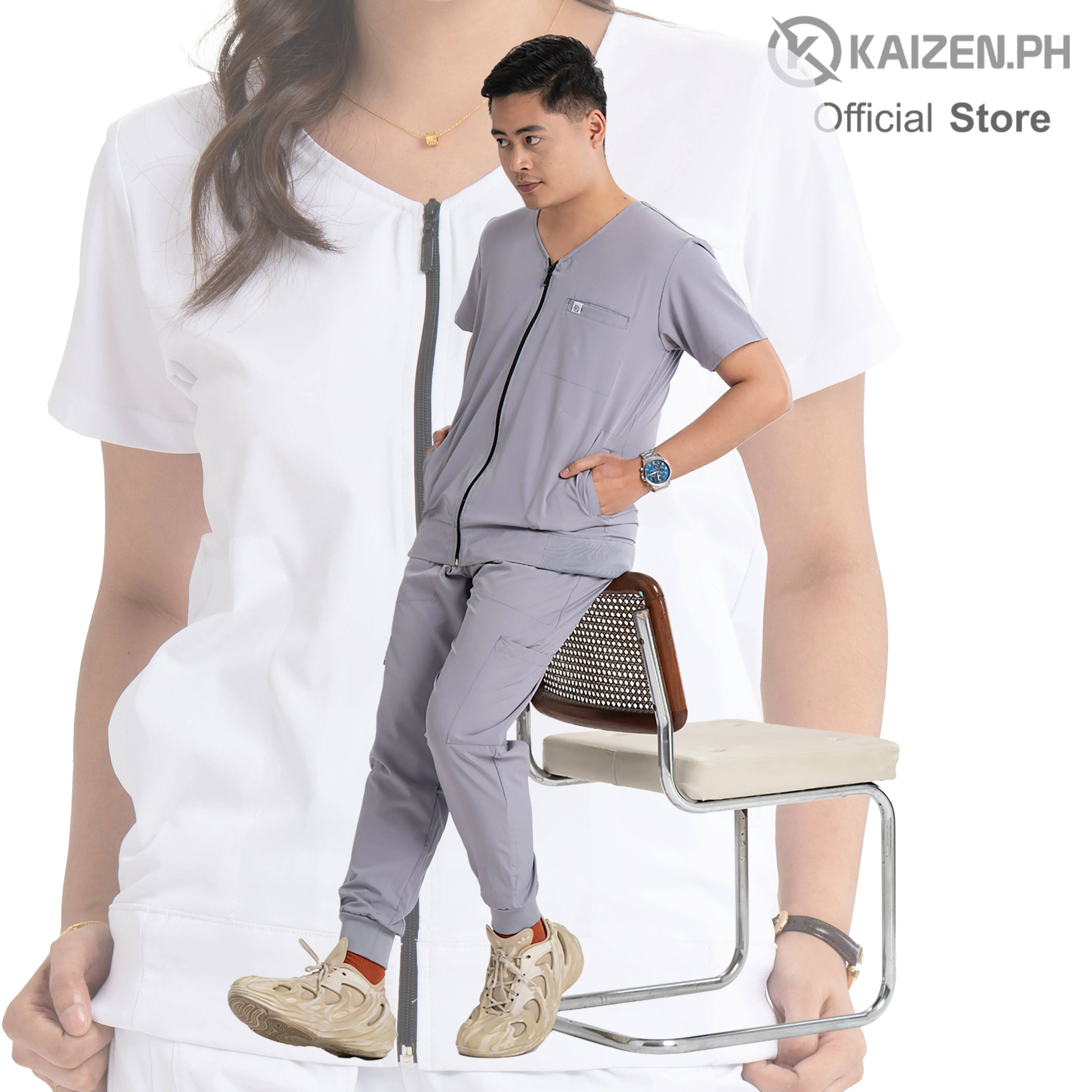 KAIZEN.PH Scrub Suit 2nd Gen KSS2G-18 Full Zipper Top 5-pocket Jogger Pants