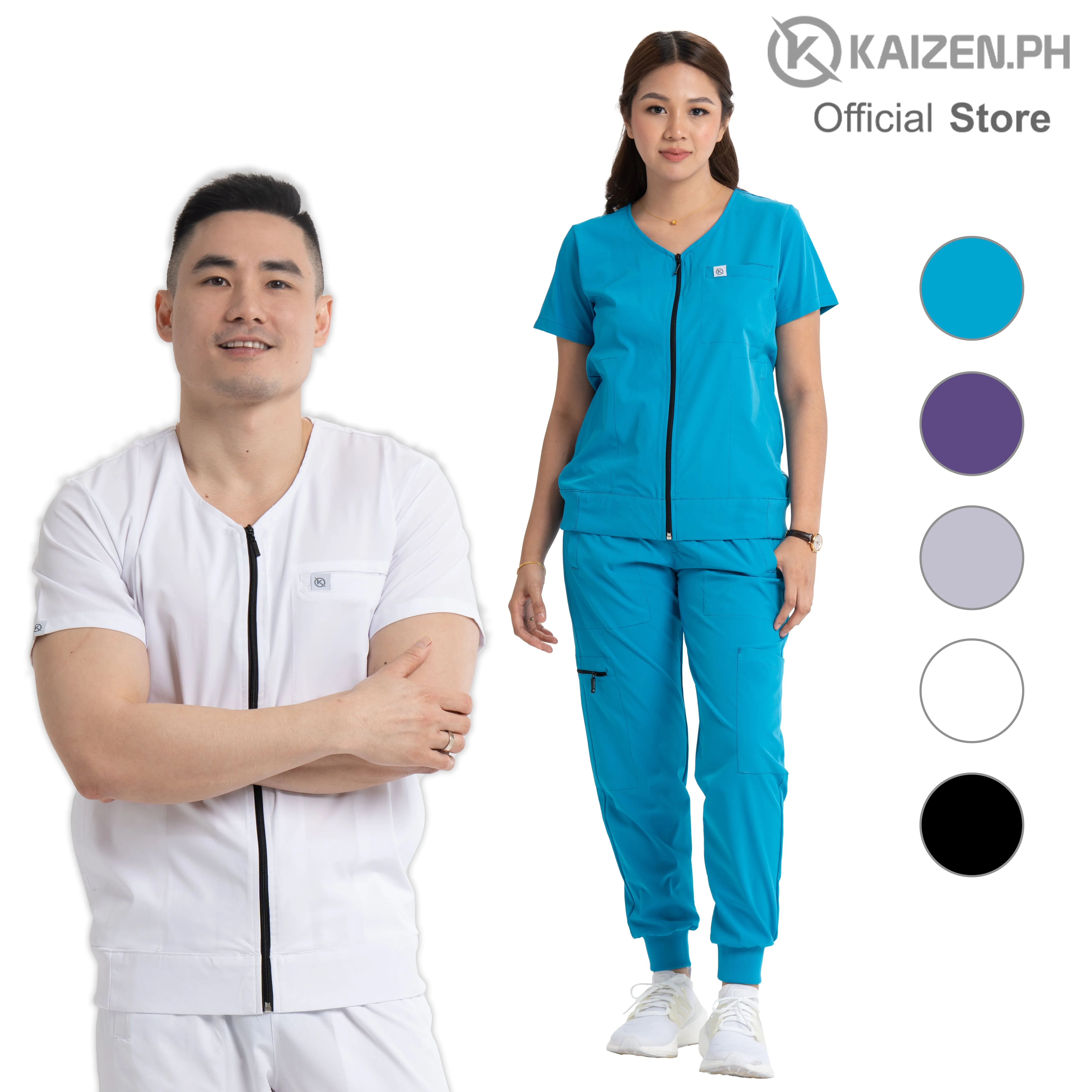KAIZEN.PH Scrub Suit 2nd Gen KSS2G-18 Full Zipper Top 5-pocket Jogger Pants