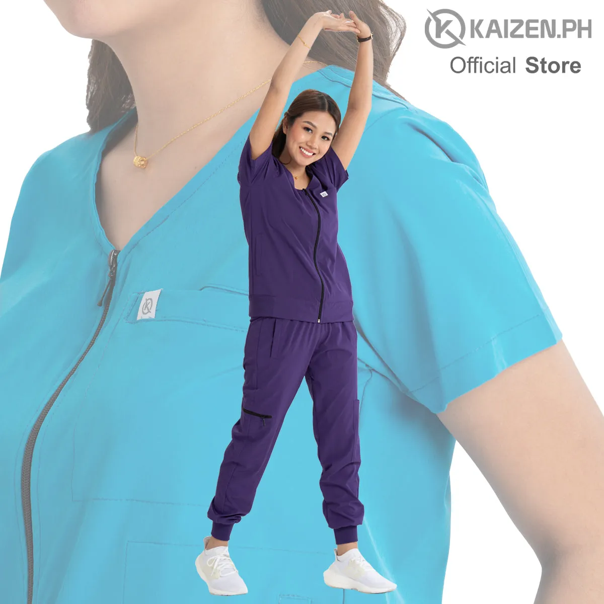 KAIZEN.PH Scrub Suit 2nd Gen KSS2G-18 Full Zipper Top 5-pocket Jogger Pants